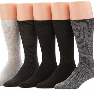 Perry Ellis Portfolio Mens 5-Pk. Ribbed Crew Socks Size 7-12 Khaki/Gray/Blue New